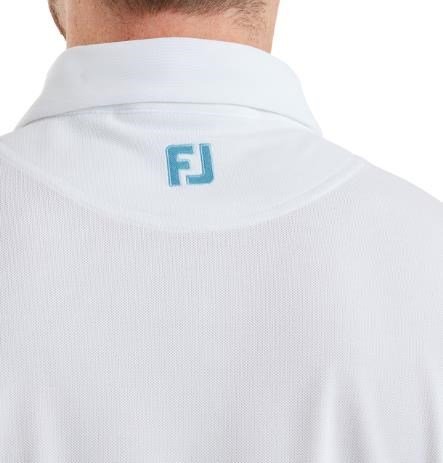FootJoy Sleeve Stripe Pique men's polo, white/blue reef/sea glass