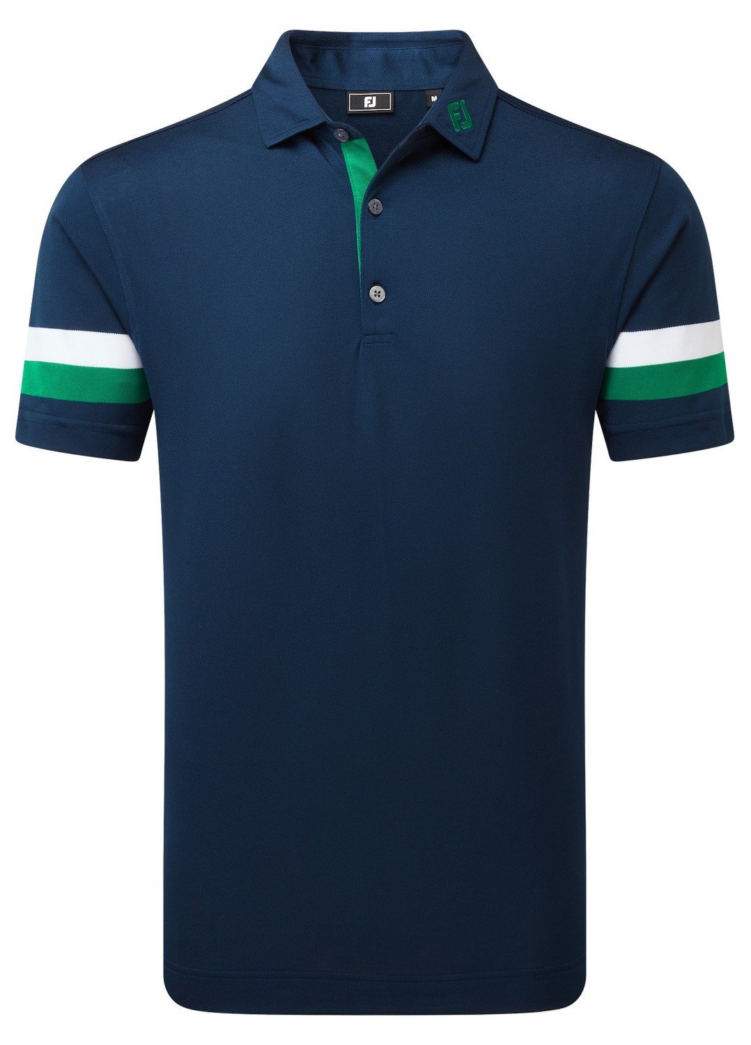 FootJoy Sleeve Stripe Pique men's polo, navy/field green/white
