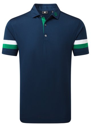 FootJoy Sleeve Stripe Pique men's polo, navy/field green/white
