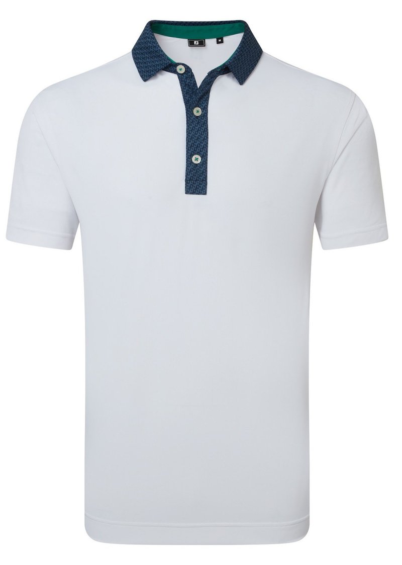 FootJoy Star Geo Trim Pique men's polo, white/navy