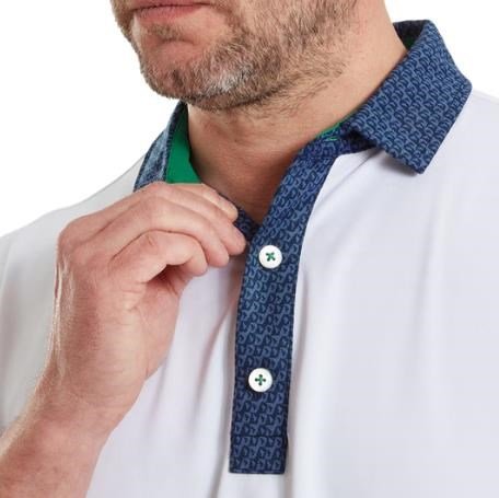 FootJoy Star Geo Trim Pique men's polo, white/navy