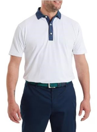 FootJoy Star Geo Trim Pique men's polo, white/navy