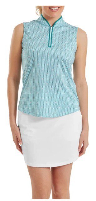 FootJoy Zip Front Tank Printed women's polo, blue/white/peach