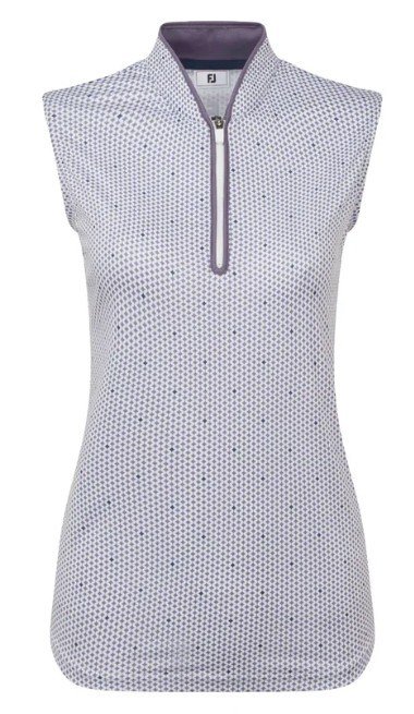 FootJoy Zip Front Tank Printed women's polo, navy/white/dusty violet