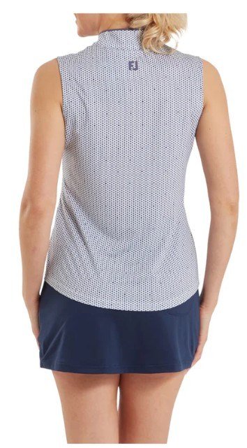FootJoy Zip Front Tank Printed women's polo, navy/white/dusty violet