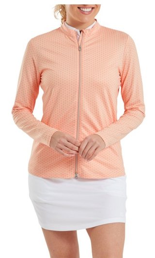 FootJoy Midlayer Full Zip Printed Sleeve women's sweatshirt, desert peach