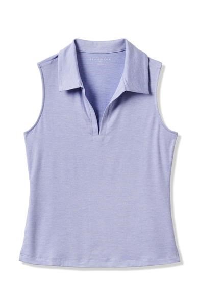 Travis Mathew Skyloft Light Sleeveless women's polo, heather soft blue