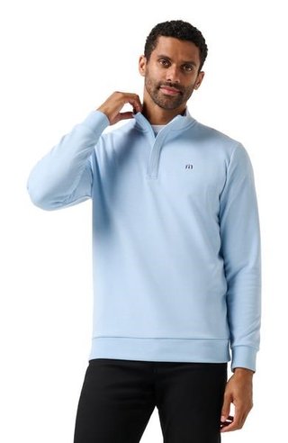 Travis Mathew Cloud Quarter Zip 2.0 men's pullover, heather powder blue
