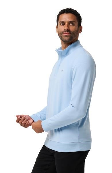 Travis Mathew Cloud Quarter Zip 2.0 men's pullover, heather powder blue