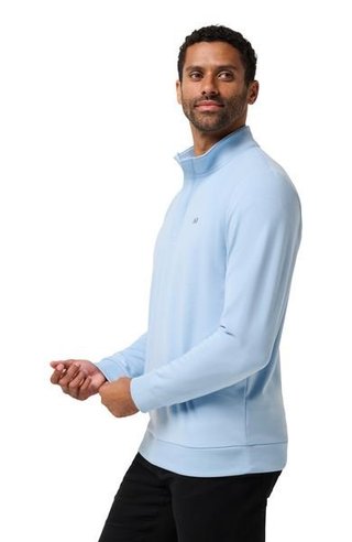 Travis Mathew Cloud Quarter Zip 2.0 men's pullover, heather powder blue