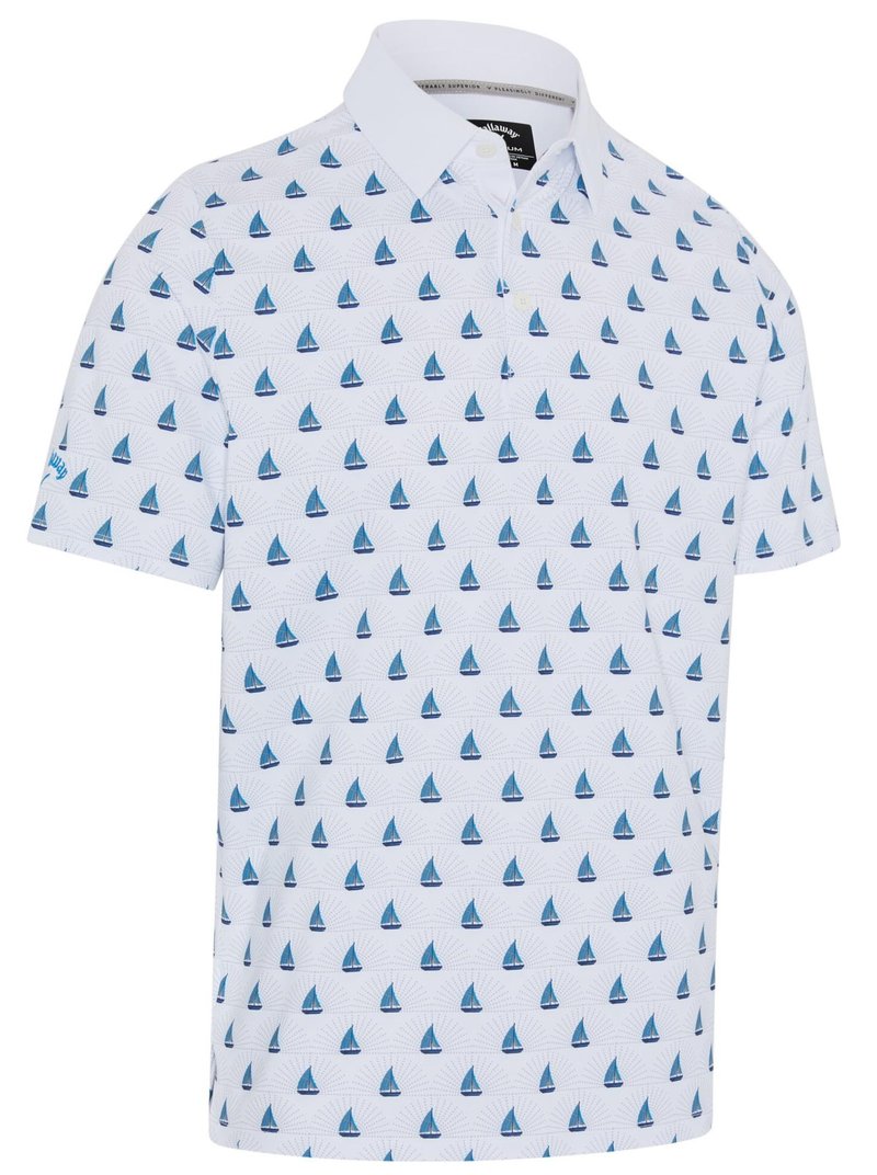 Callaway Sailboat Sunset Geo Print men's polo, bright white