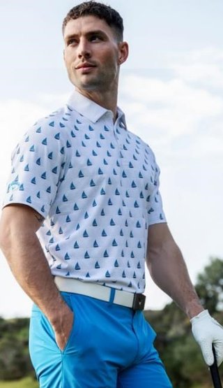 Callaway Sailboat Sunset Geo Print men's polo, bright white