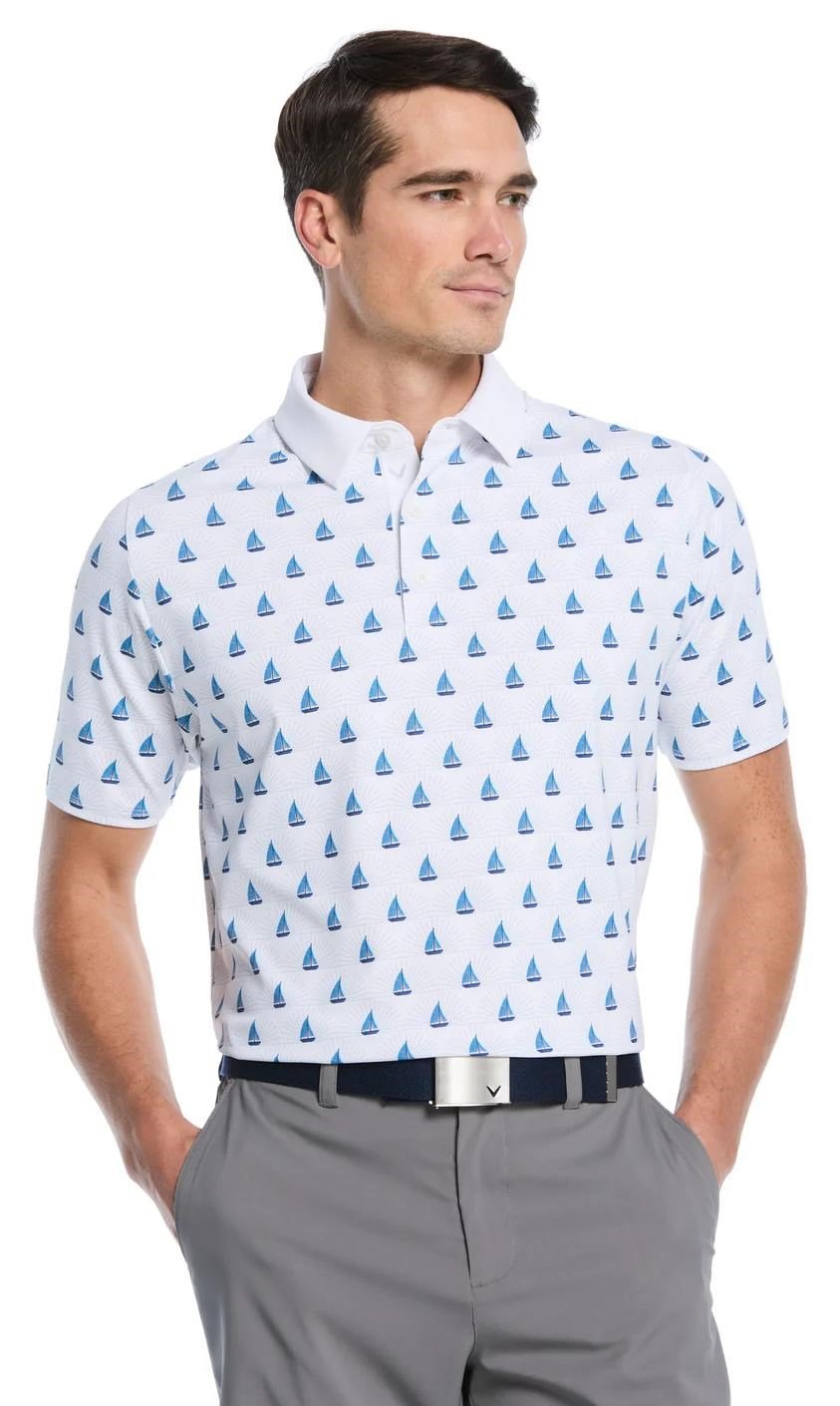 Callaway Sailboat Sunset Geo Print men's polo, bright white