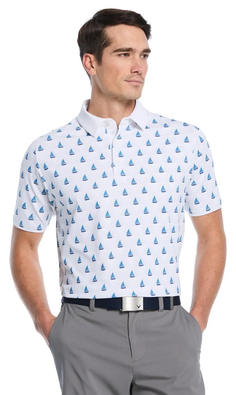 Callaway Sailboat Sunset Geo Print men's polo, bright white