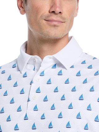 Callaway Sailboat Sunset Geo Print men's polo, bright white