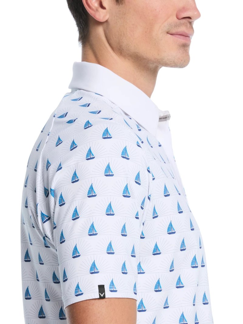 Callaway Sailboat Sunset Geo Print men's polo, bright white