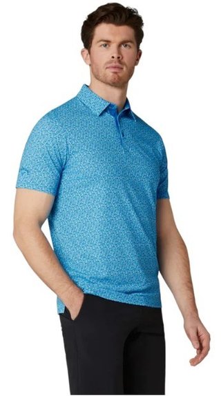 Callaway Tile Gingham Print men's polo, brilliant blue