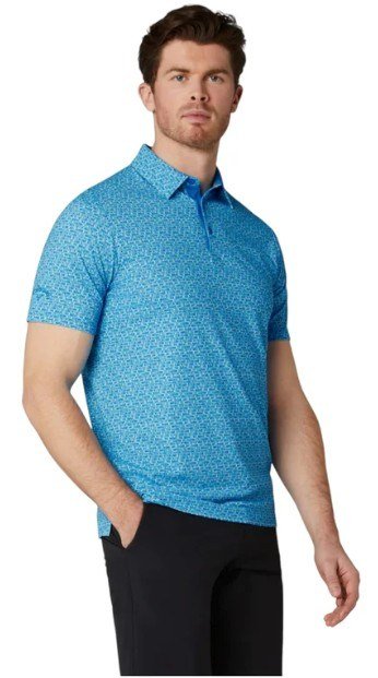 Callaway Tile Gingham Print men's polo, brilliant blue