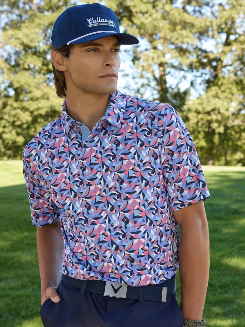 Callaway Dogwood Floral Geo men's polo, vista blue