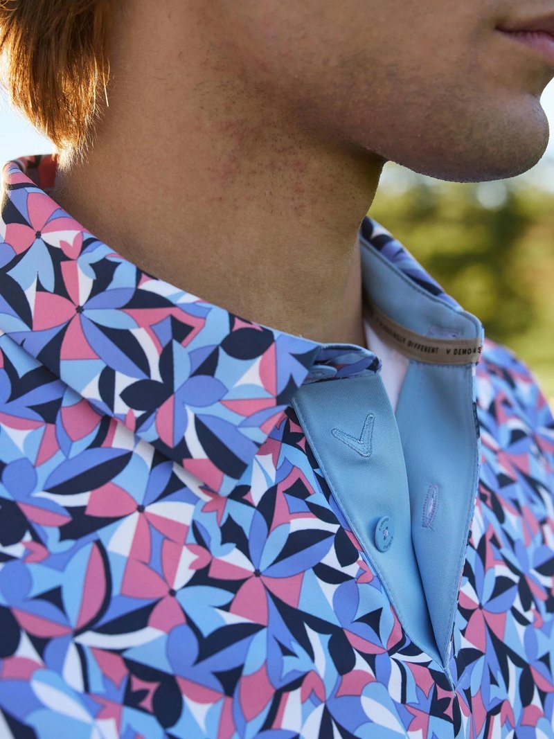 Callaway Dogwood Floral Geo men's polo, vista blue