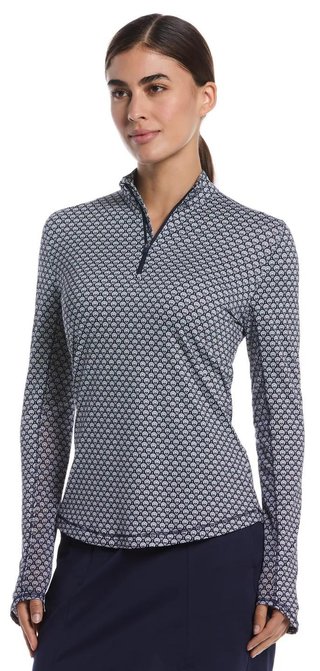 Callaway Scarf Geo Print Long Sleeve women's polo, peacoat