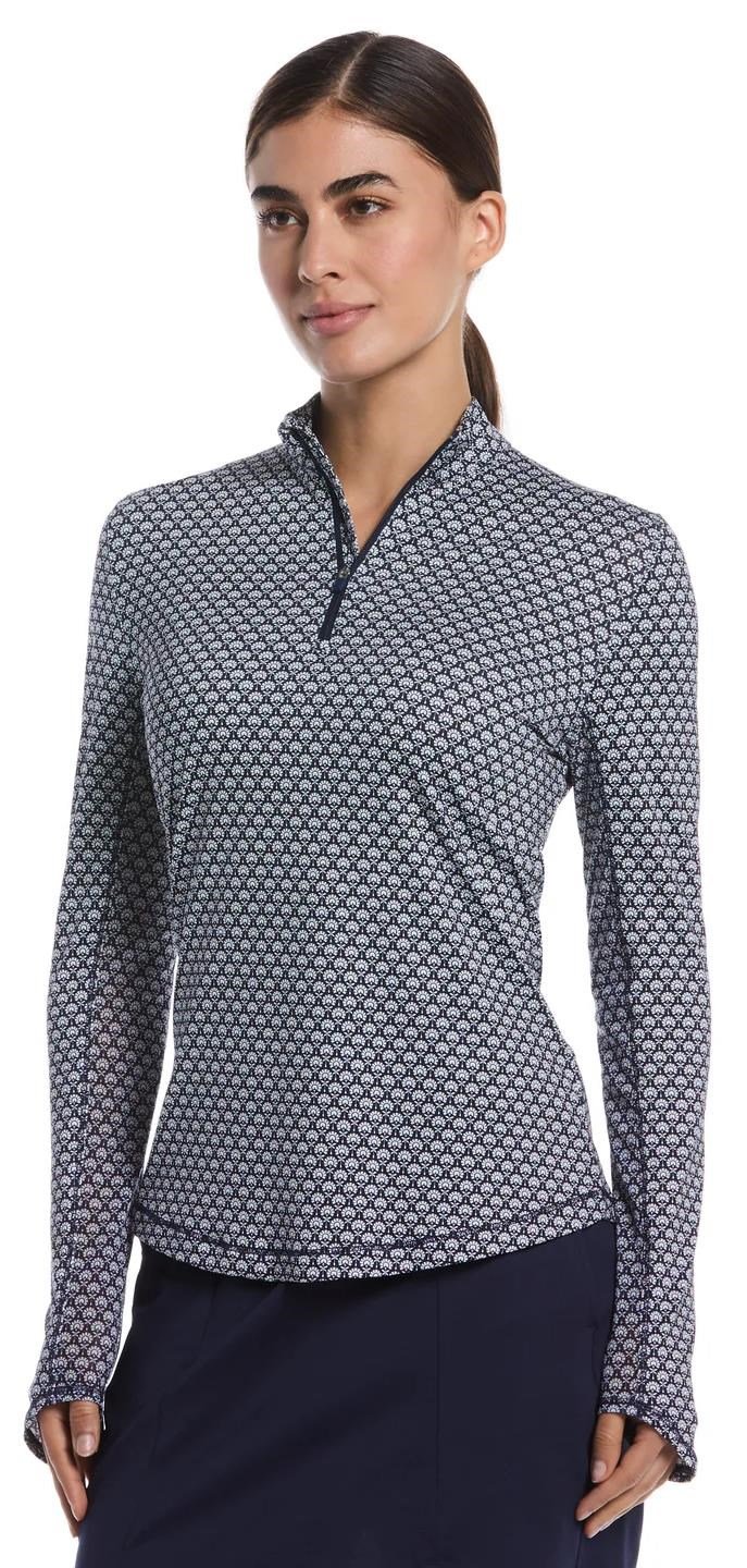 Callaway Scarf Geo Print Long Sleeve women's polo, peacoat