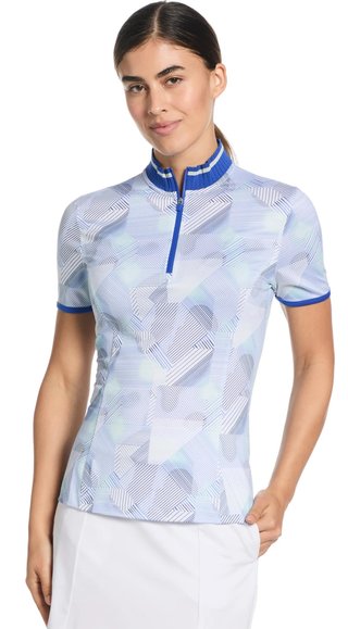 Callaway Sleeveless Rib Collar 1/4 ZIP Print women's polo, bright white