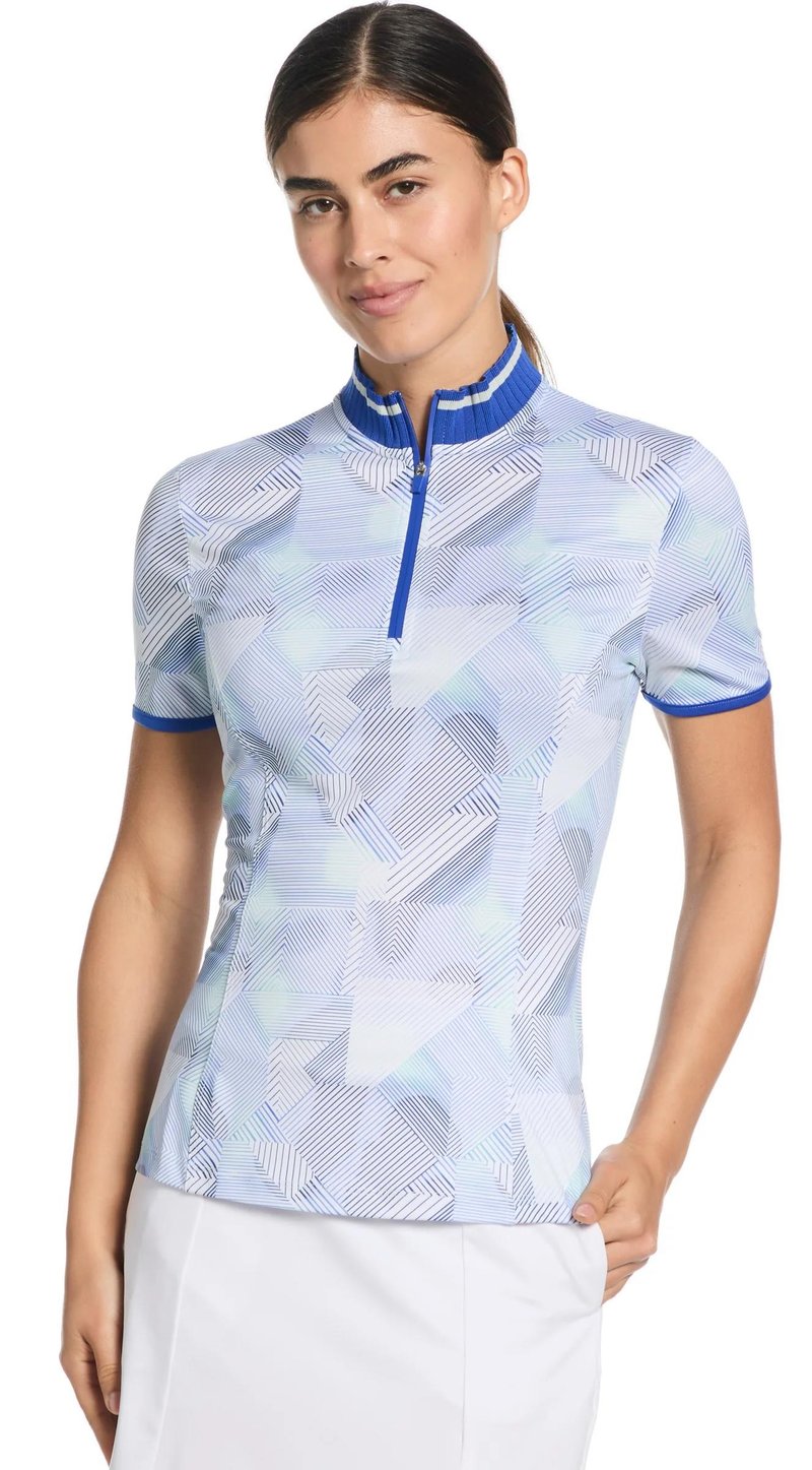 Callaway Sleeveless Rib Collar 1/4 ZIP Print women's polo, bright white