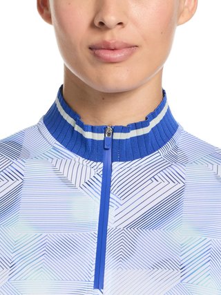 Callaway Sleeveless Rib Collar 1/4 ZIP Print women's polo, bright white