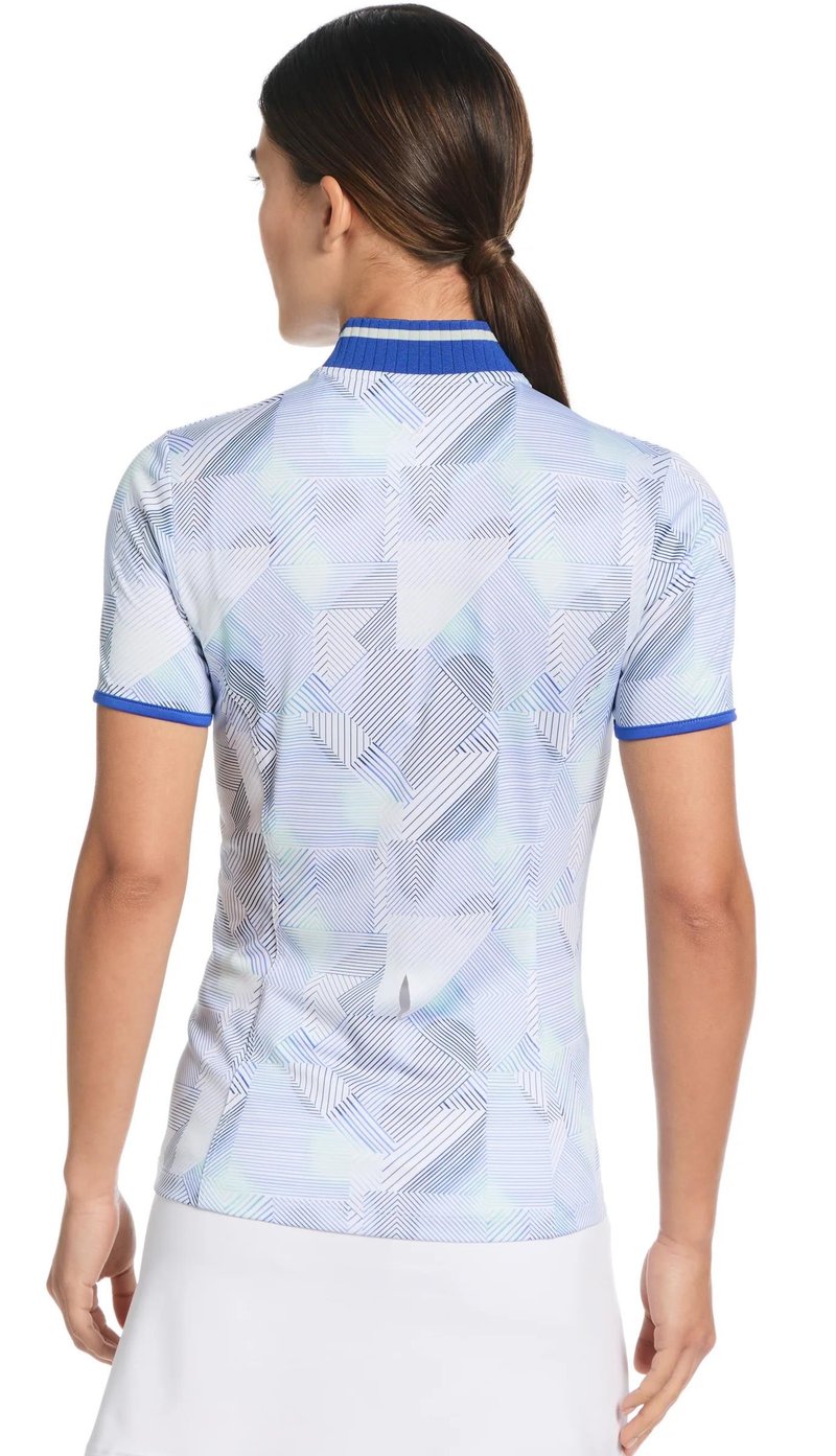 Callaway Sleeveless Rib Collar 1/4 ZIP Print women's polo, bright white
