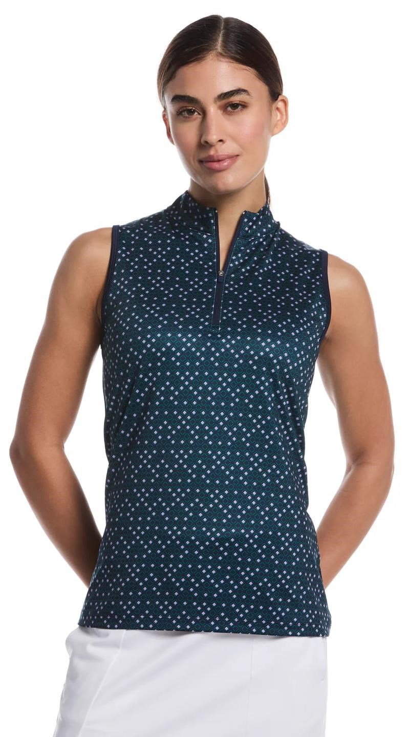 Callaway Sleeveless Framing Geo Print 1/4-Zip women's polo, peacoat