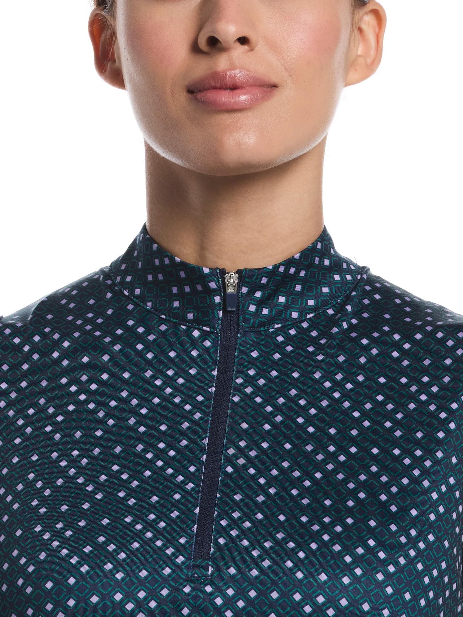 Callaway Sleeveless Framing Geo Print 1/4-Zip women's polo, peacoat