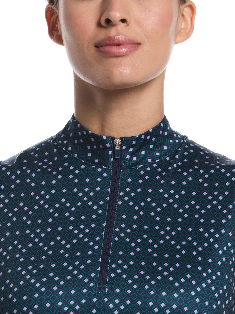Callaway Sleeveless Framing Geo Print 1/4-Zip women's polo, peacoat