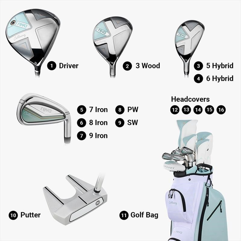 Callaway Reva 26 11PC ladies golf set, graphite, peach/surf + cart bag