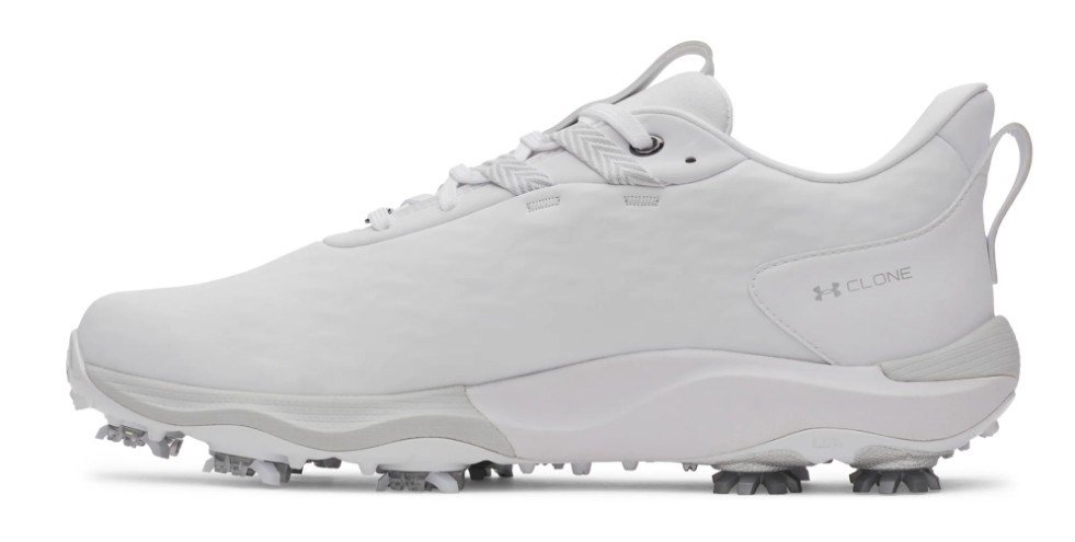 Under Armour Drive Pro Clone mens golf shoes, white/metallic gunmetal