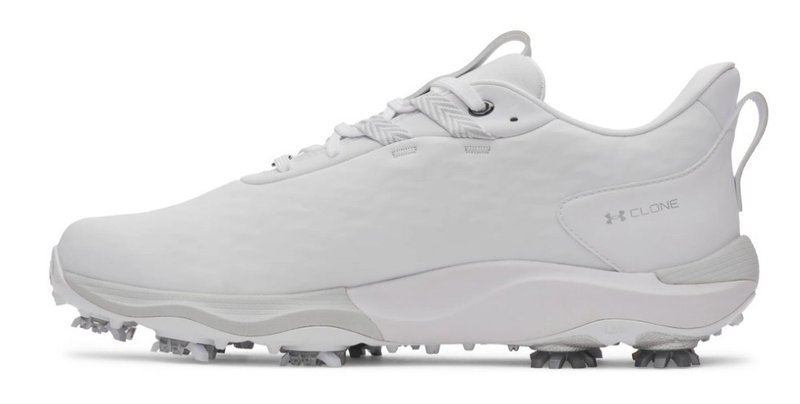 Under Armour Drive Pro Clone mens golf shoes, white/metallic gunmetal