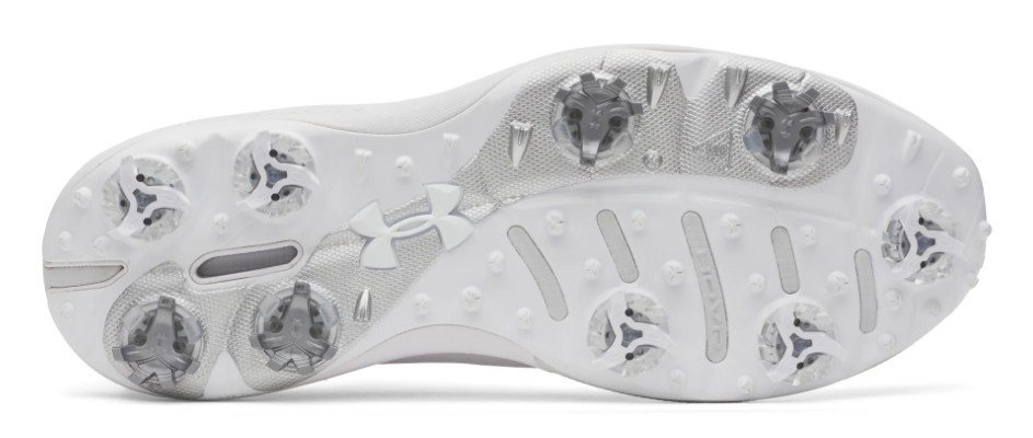 Under Armour Drive Pro Clone mens golf shoes, white/metallic gunmetal