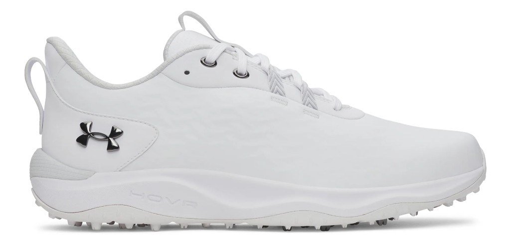 Under Armour Drive Pro Clone Spikeless mens golf shoes, white/metallic gunmetal
