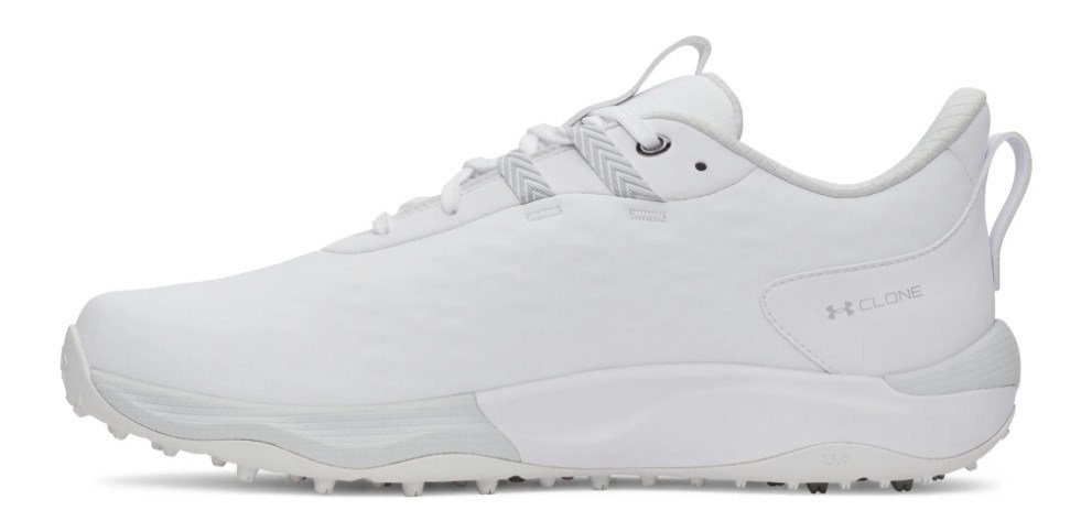 Under Armour Drive Pro Clone Spikeless mens golf shoes, white/metallic gunmetal