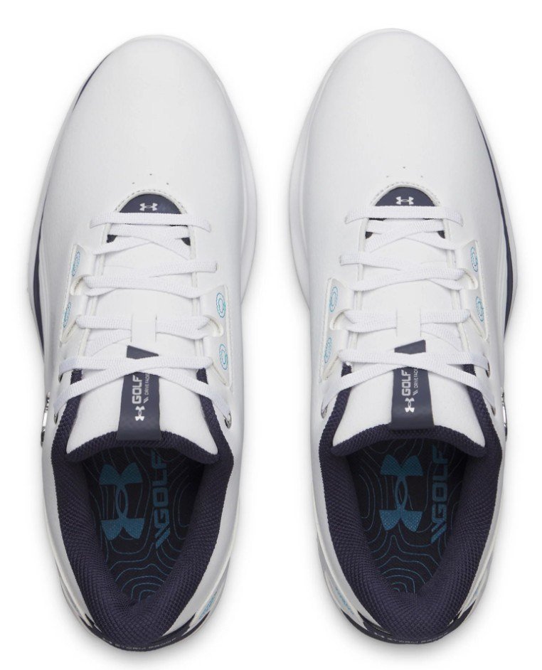 Under Armour Drive Fade 2 Spikeless mens golf shoes, white/metallic silver