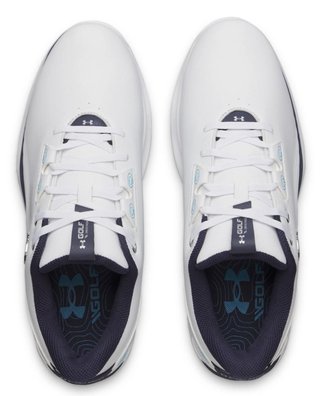 Under Armour Drive Fade 2 Spikeless mens golf shoes, white/metallic silver