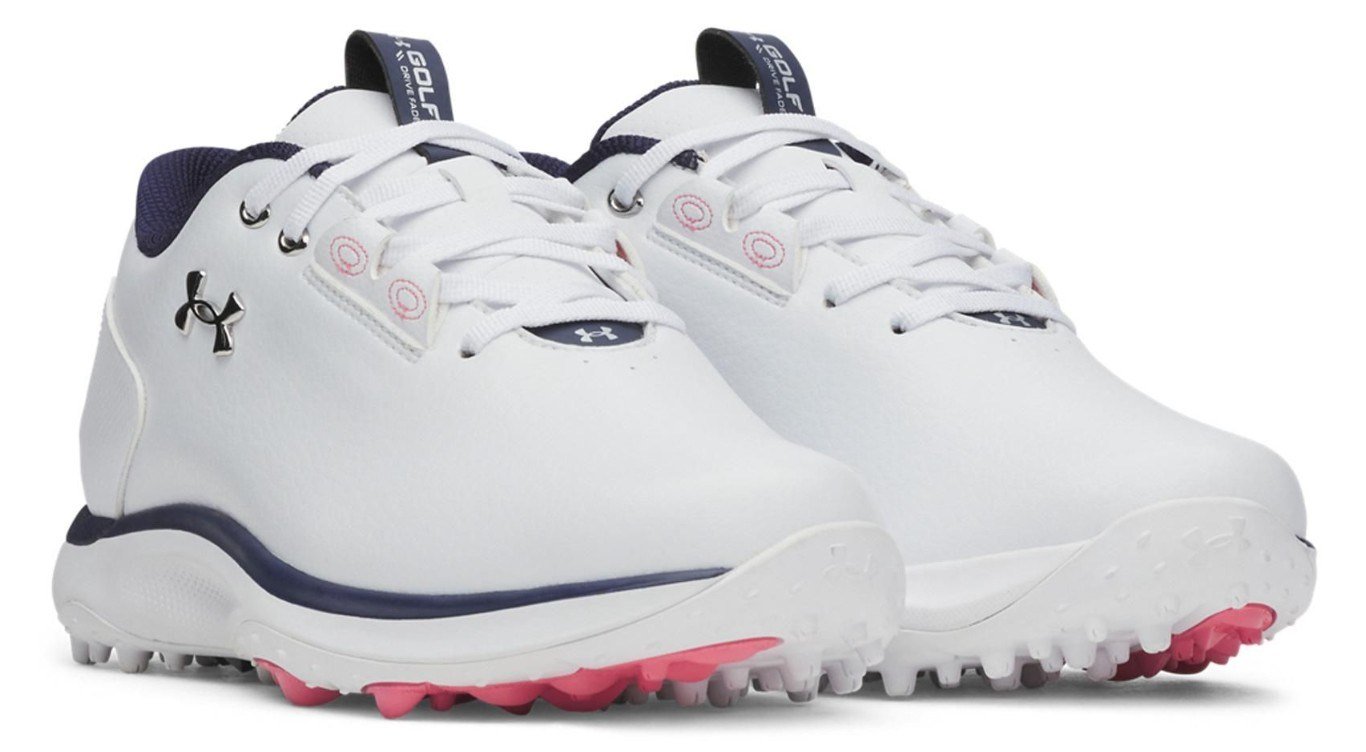 Under Armour Drive Fade 2 Spikeless ladies golf shoes, white/metallic silver