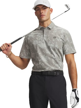 Under Armour Drive Chill Printed men's polo, titanium/clay green/black
