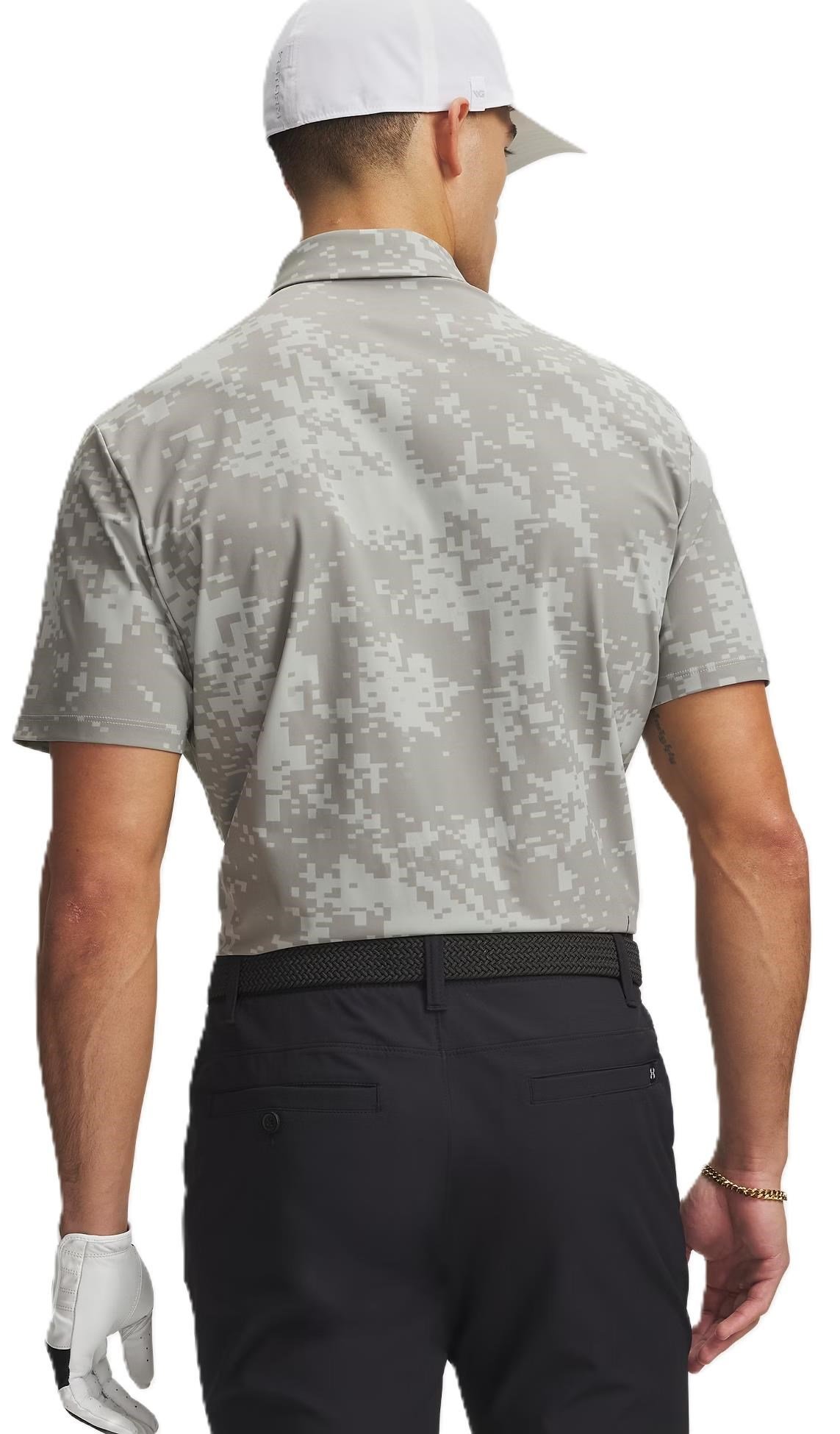Under Armour Drive Chill Printed men's polo, titanium/clay green/black