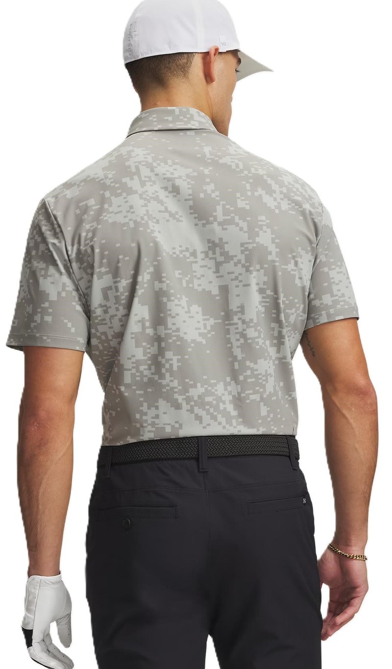 Under Armour Drive Chill Printed men's polo, titanium/clay green/black