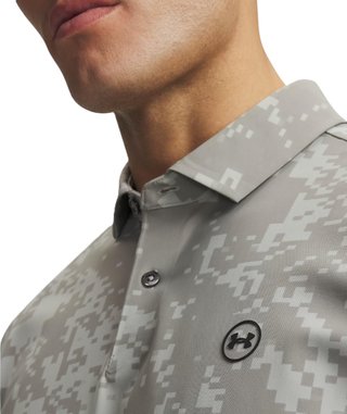 Under Armour Drive Chill Printed men's polo, titanium/clay green/black