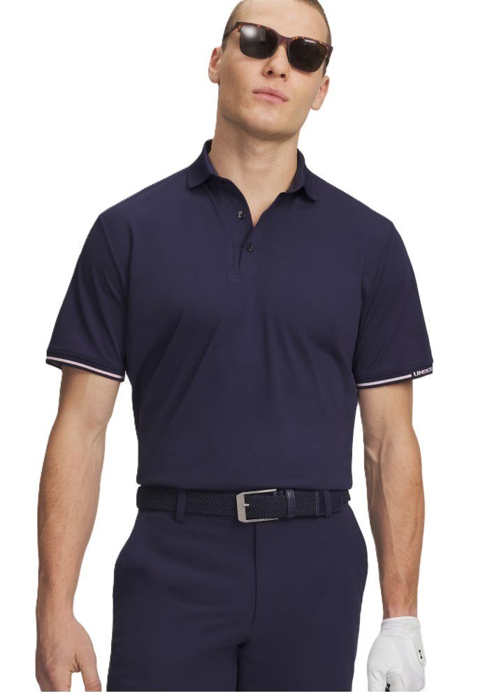 Under Armour Dry Pique men's polo, midnight navy/prime pink