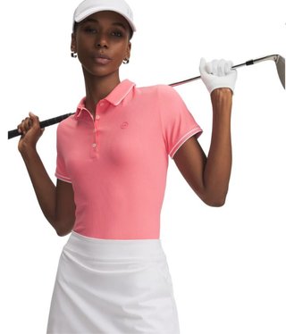 Under Armour Drive Chill women's polo, bittersweet pink/white