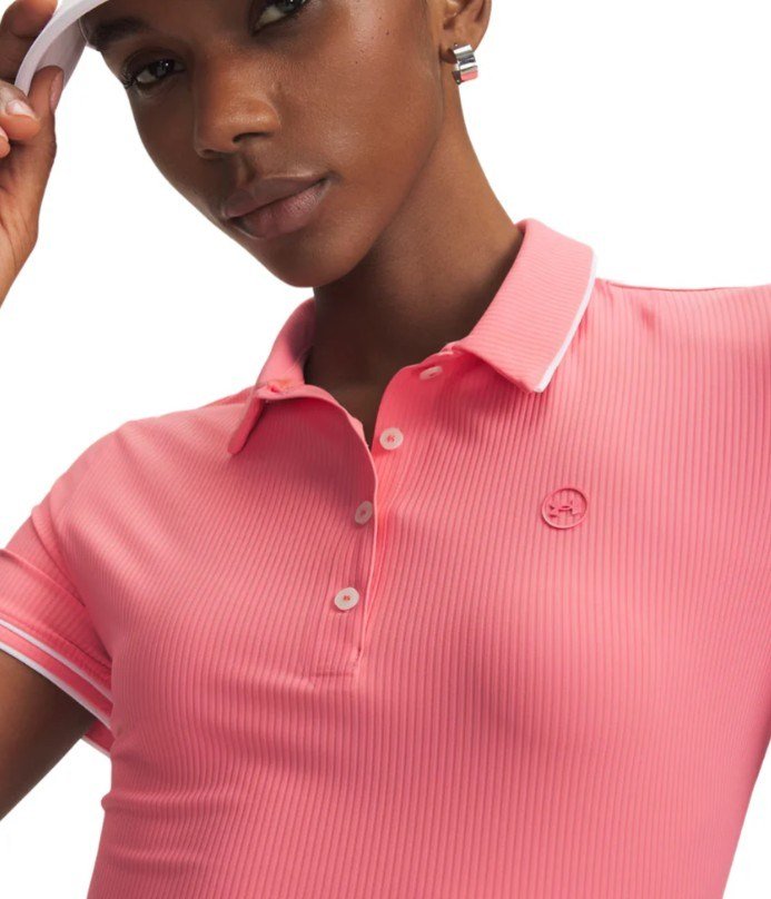 Under Armour Drive Chill women's polo, bittersweet pink/white