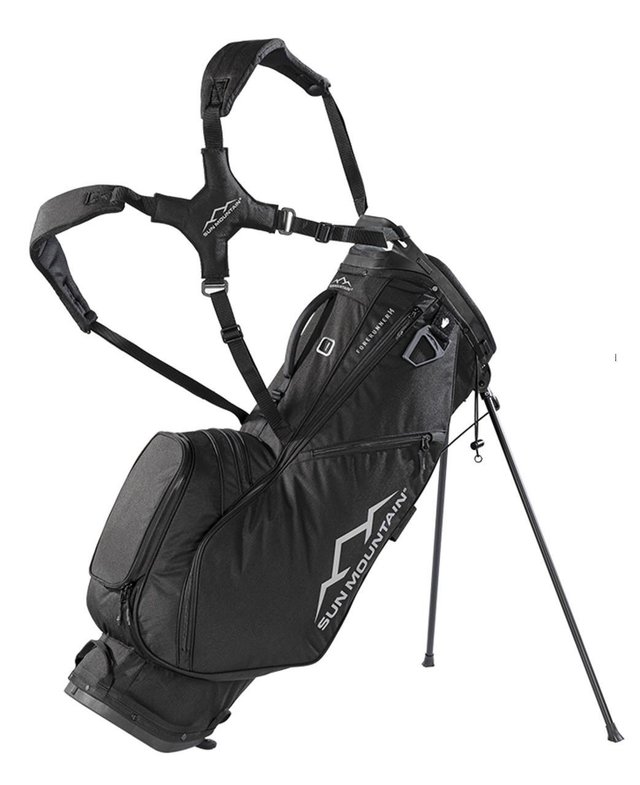 Stand bag with carry straps, ready to be carried round the course